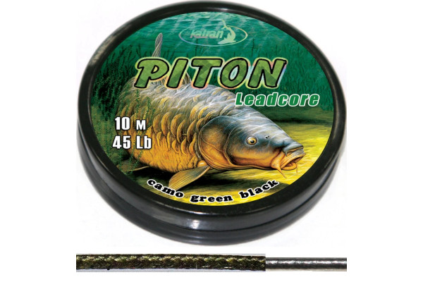 Katran Šňůra s olověným jádrem Lead core PITON camo green black 45lb 10m